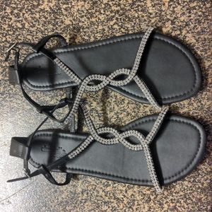 Black rhinestone strap sandal